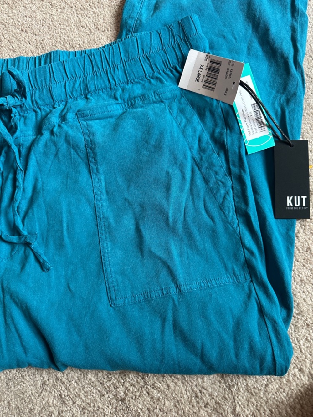 Kut from the Kloth Teal Cropped Linen Pants - Picture 4 of 5